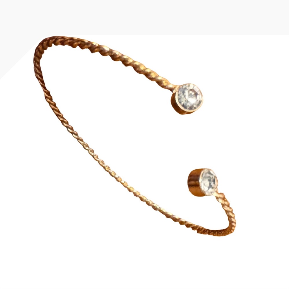 Gold Tone Twisted‎ Cable Cuff Bracelet Clear Crystal Accents Open Bypass Bangle